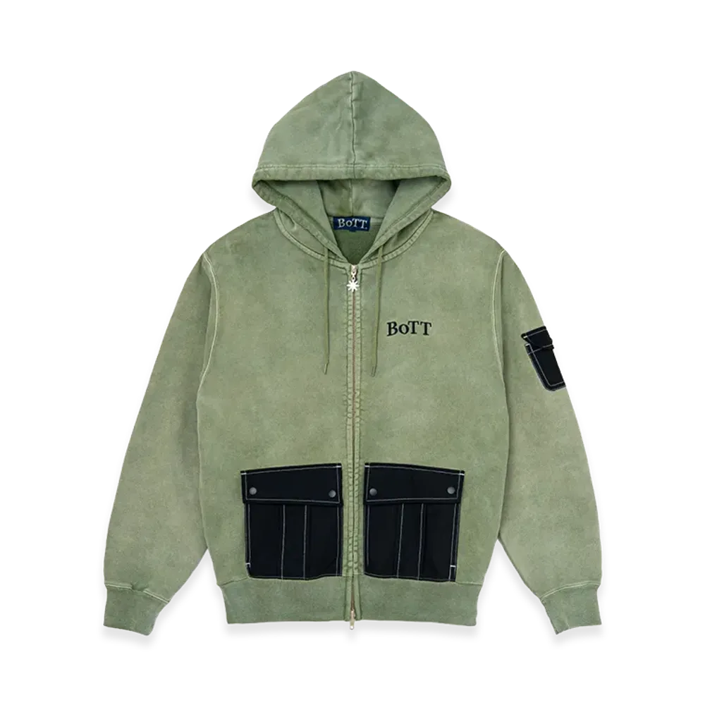 BoTT Washed Cargo Pocket Zip Hoodie "Olive"