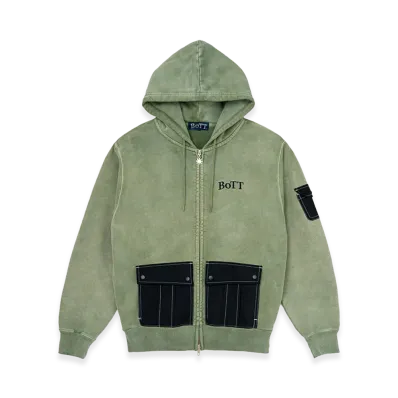 BoTT Washed Cargo Pocket Zip Hoodie "Olive"