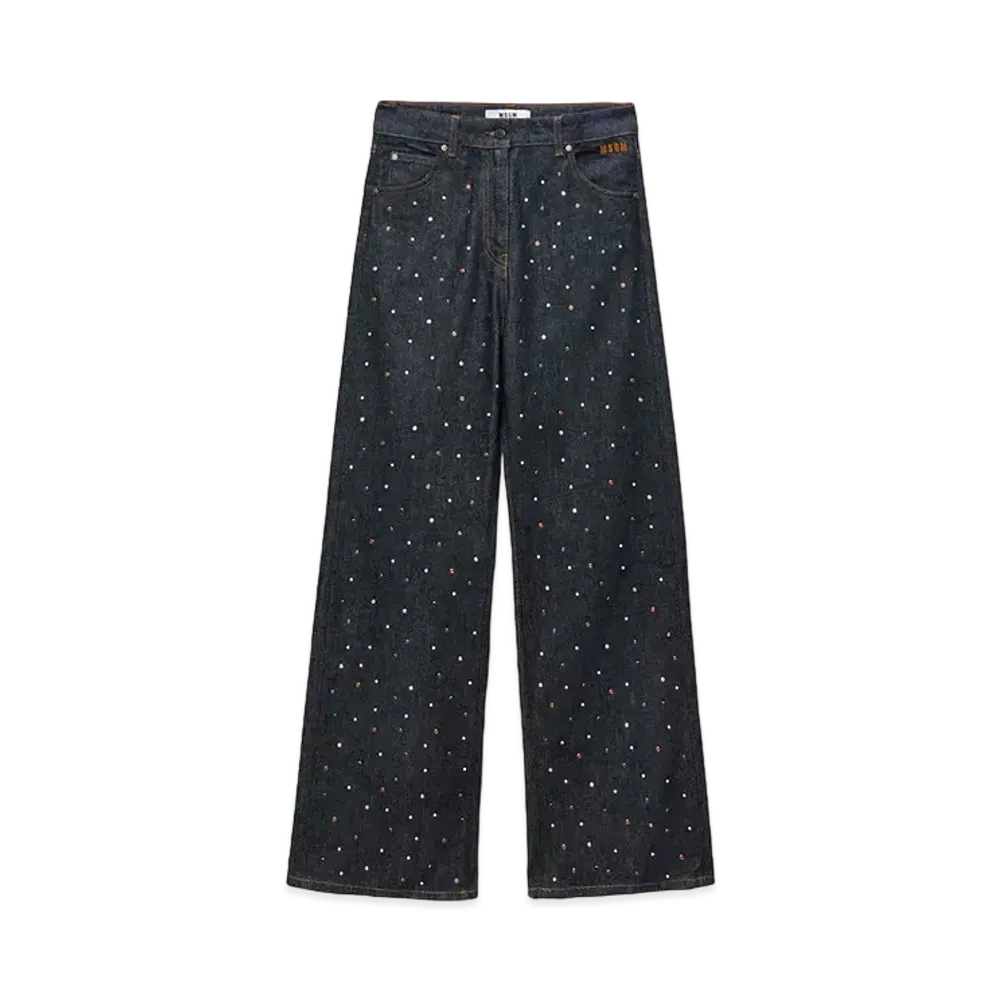 MSGM Wide-Leg Dark Blue Denim Pants With Studs "Blue"