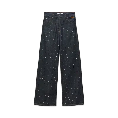 MSGM Wide-Leg Dark Blue Denim Pants With Studs "Blue"