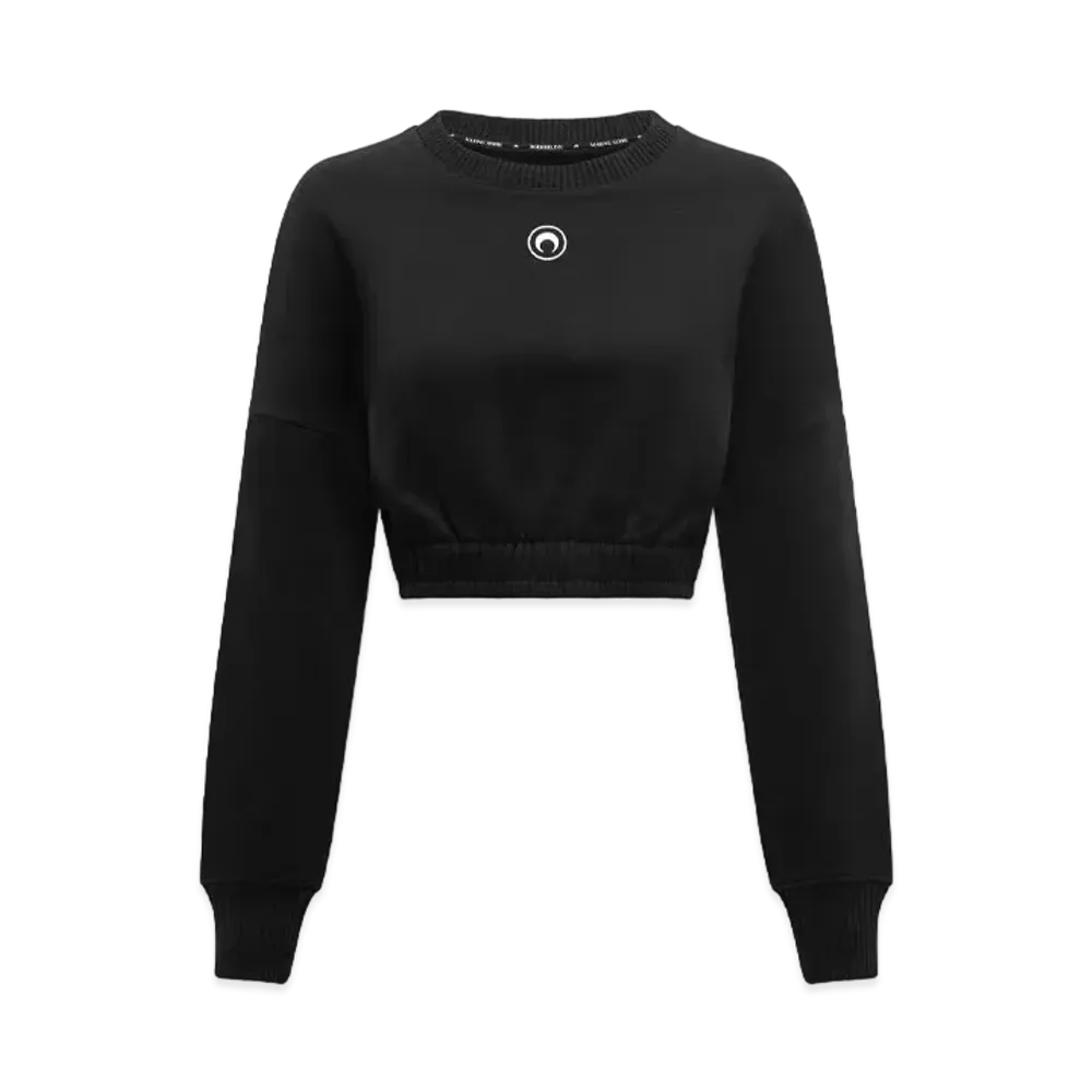 Marine Serre Organic Cotton Fleece Cropped Sweater "Black"