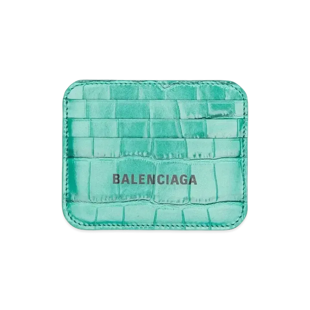 BALENCIAGA Cash Card Holder With Partition Crocodile Type Push "Green"
