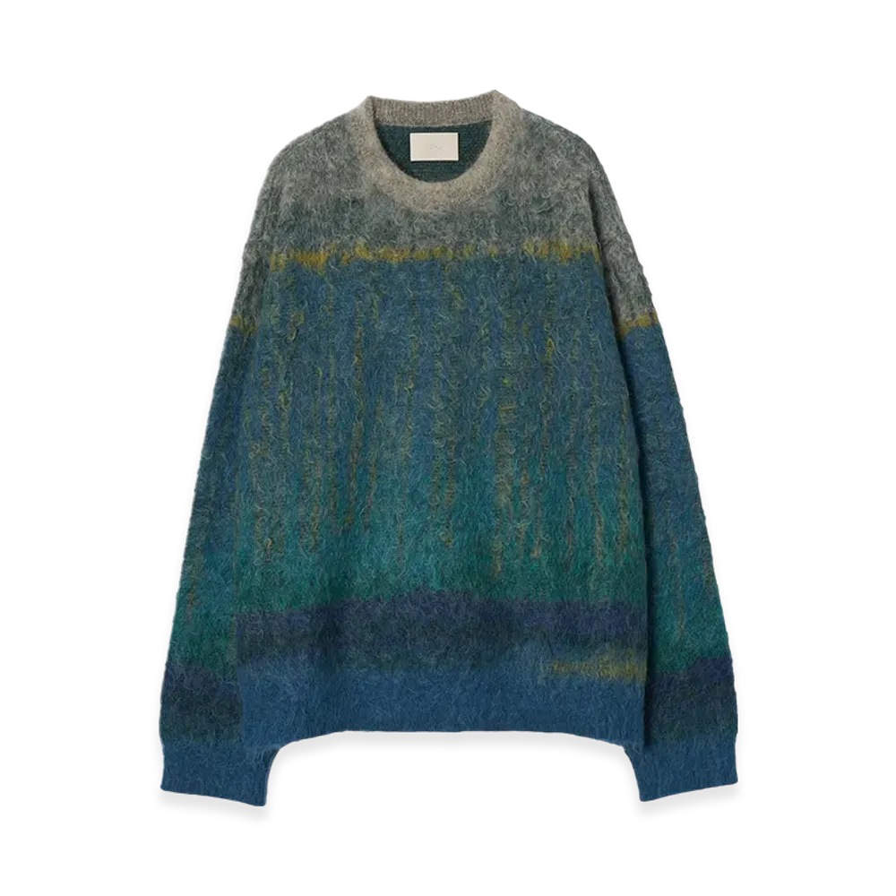 YOKE Kid Mohair Wool Brushed Tree Jaquard Sweater "Green"