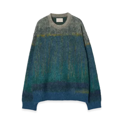 YOKE Kid Mohair Wool Brushed Tree Jaquard Sweater "Green"