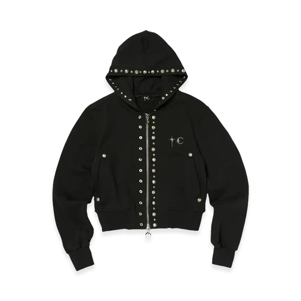 THUG CLUB TC Studded Line Cropped Zip-Up Hoodie "Black"