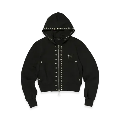THUG CLUB TC Studded Line Cropped Zip-Up Hoodie "Black"