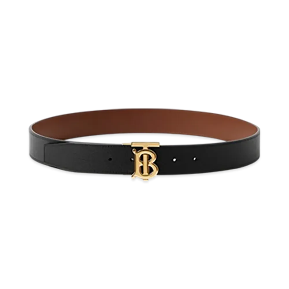 Burberry Reversible Leather TB Belt "Black/Tan/Light Gold"