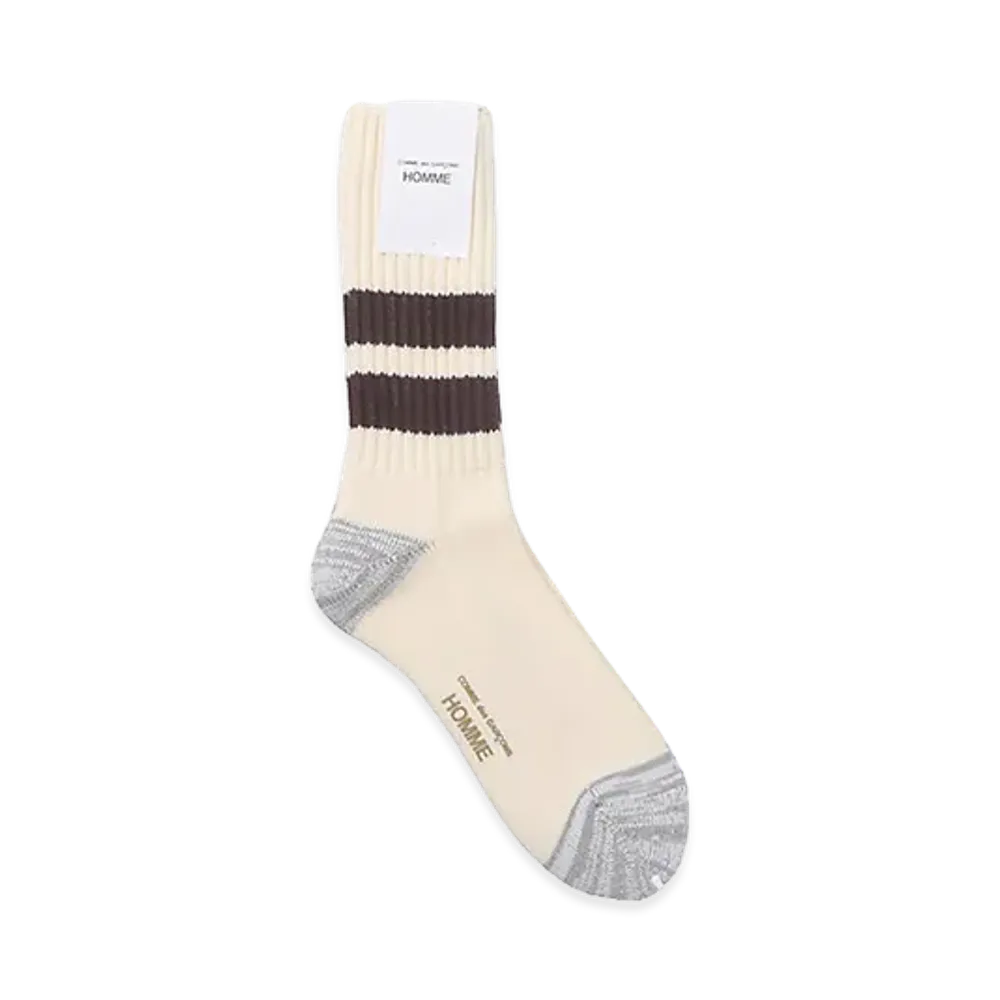 COMME des GARCONS HOMME Cotton Low Gauge Pile Line Socks "Cream/Brown"