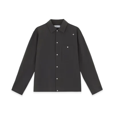Stone Island 105G6 Bi-Stretch Wool Nylon Oxford Stone Island Stellina Overshirt with Pocket and Snaps - 24FW "Lead Grey"