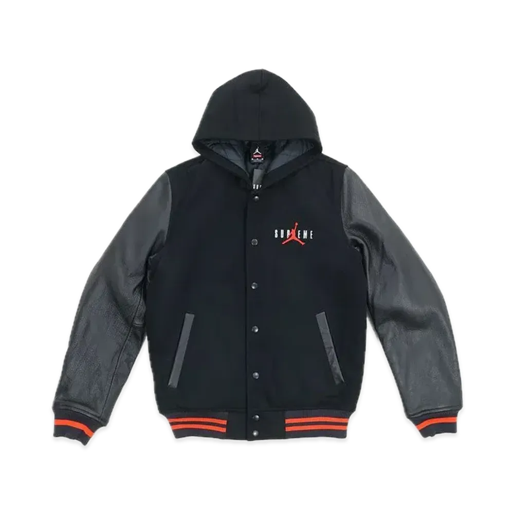 Supreme x Jordan Hooded Varsity Jacket "Black"