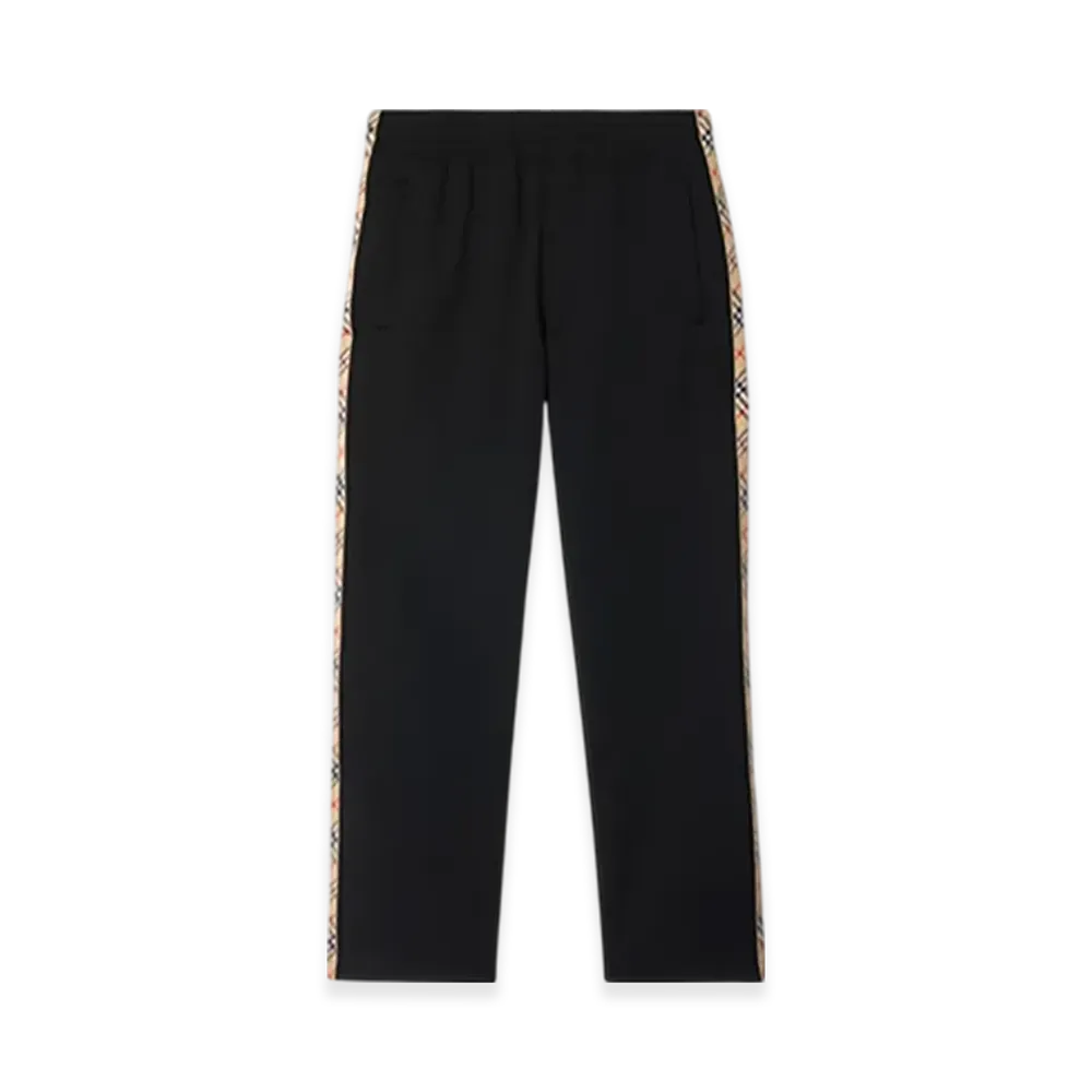 Burberry Check Trim Cotton Blend Track Pants "Black"