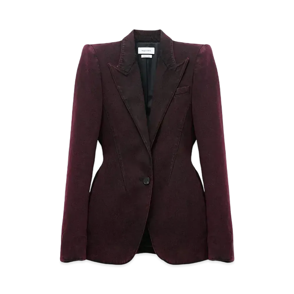 Alexander McQUEEN Single-Breasted Denim Jacket "Bordeaux"