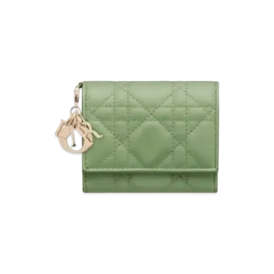 Dior Lady Dior Lotus Wallet Cannage Lambskin "Dark Mint"