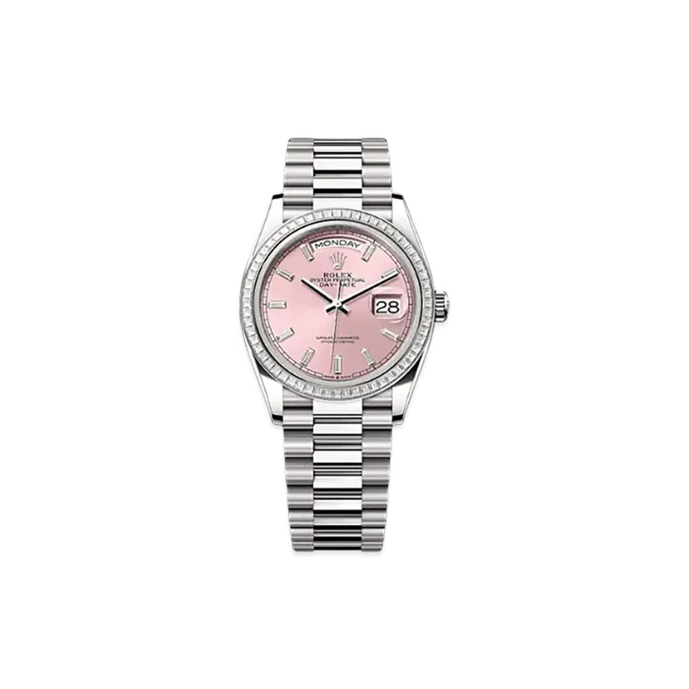 ROLEX Day-Date 36mm White Gold Diamond 128399TBR "Pink"