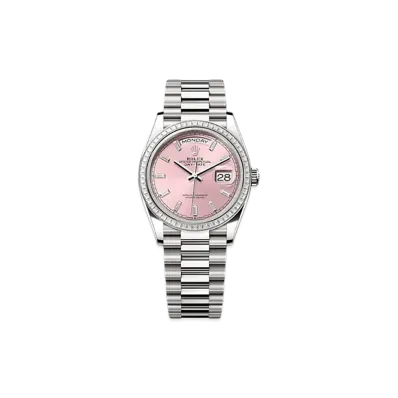 ROLEX Day-Date 36mm White Gold Diamond 128399TBR "Pink"