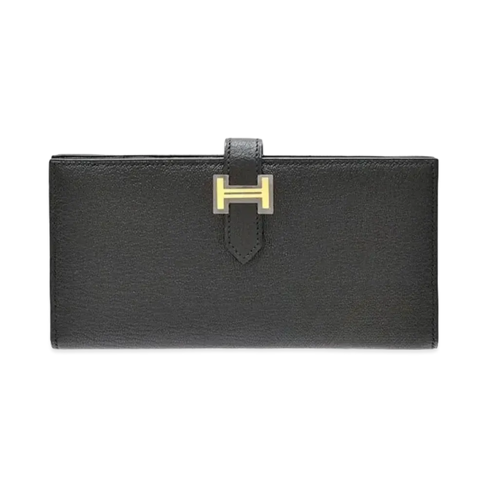 Hermes Bearn Soufflet Chevre Mysore "Noir/Gold"