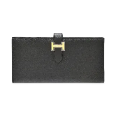 Hermes Bearn Soufflet Chevre Mysore "Noir/Gold"