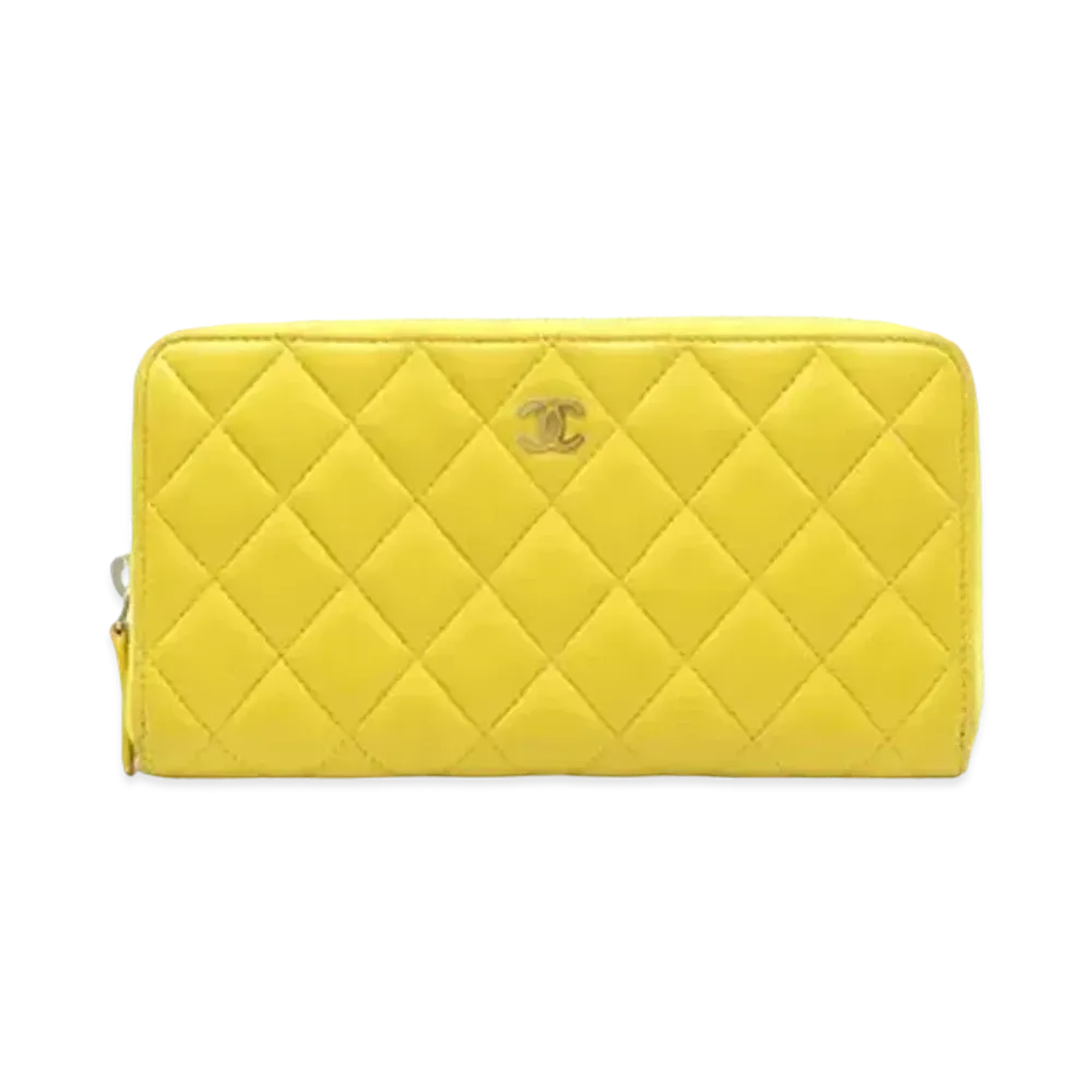 CHANEL Matelasse Zip Around Wallet "Yellow"
