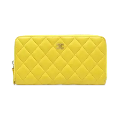 CHANEL Matelasse Zip Around Wallet "Yellow"