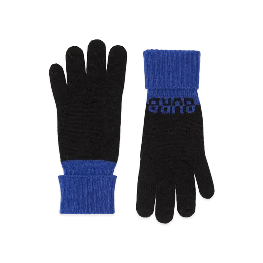 Burberry Logo Intarsia Two-tone Cashmere Gloves "Black/Sodalite Blue"