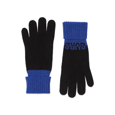 Burberry Logo Intarsia Two-tone Cashmere Gloves "Black/Sodalite Blue"