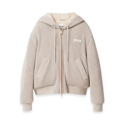 MIU MIU Women's Medium Weight Wool Down Jacket "Sand Beige"