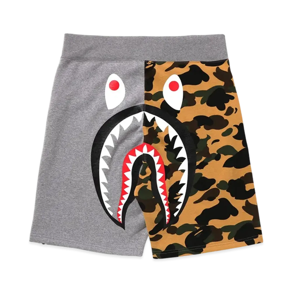 A BATHING APE 1St Camo Back Shark Sweat Shorts "Yellow"