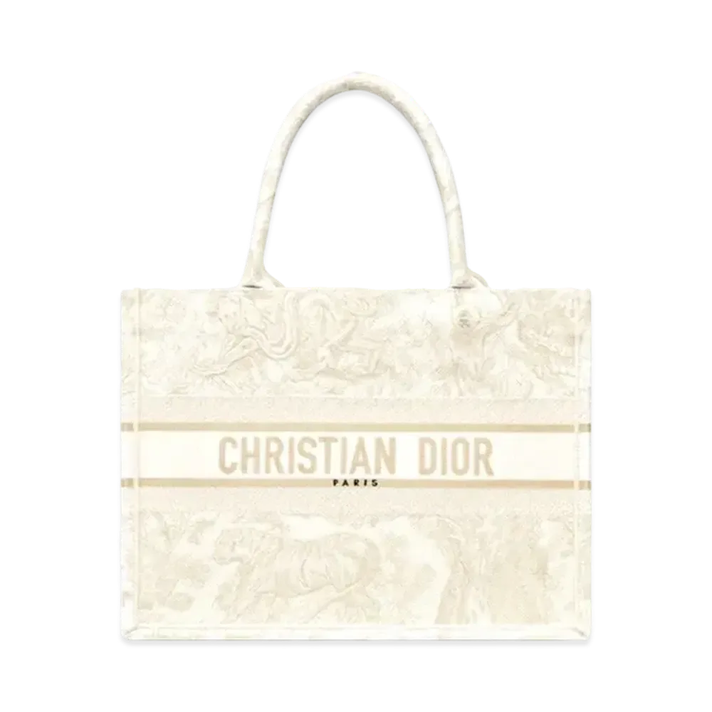 Dior Small Dior Book Tote Gold-Tone Toile de Jouy Embroidery "Natural"