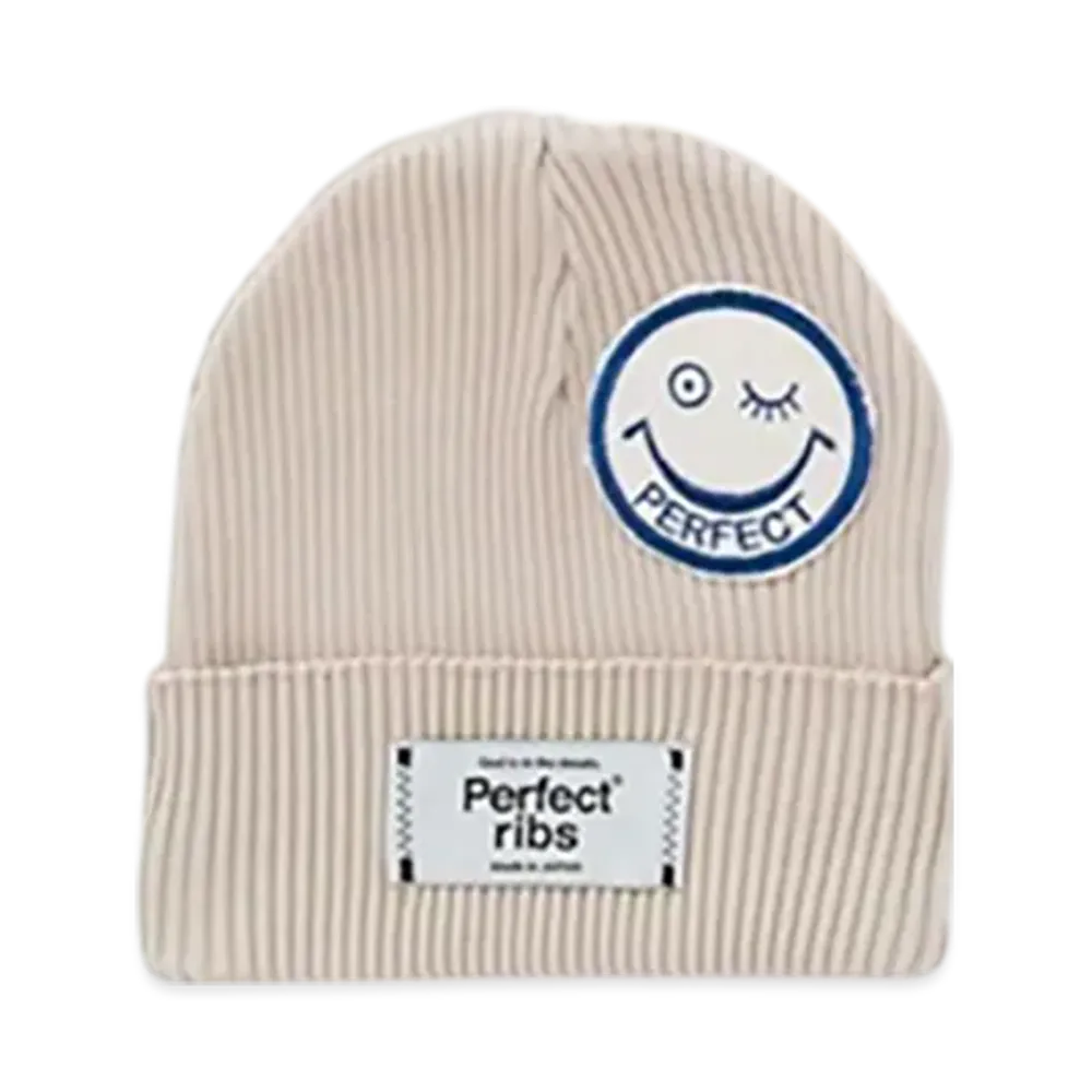 Perfect Ribs (Smile Patch) Rib Beanie Cap "Ivory"