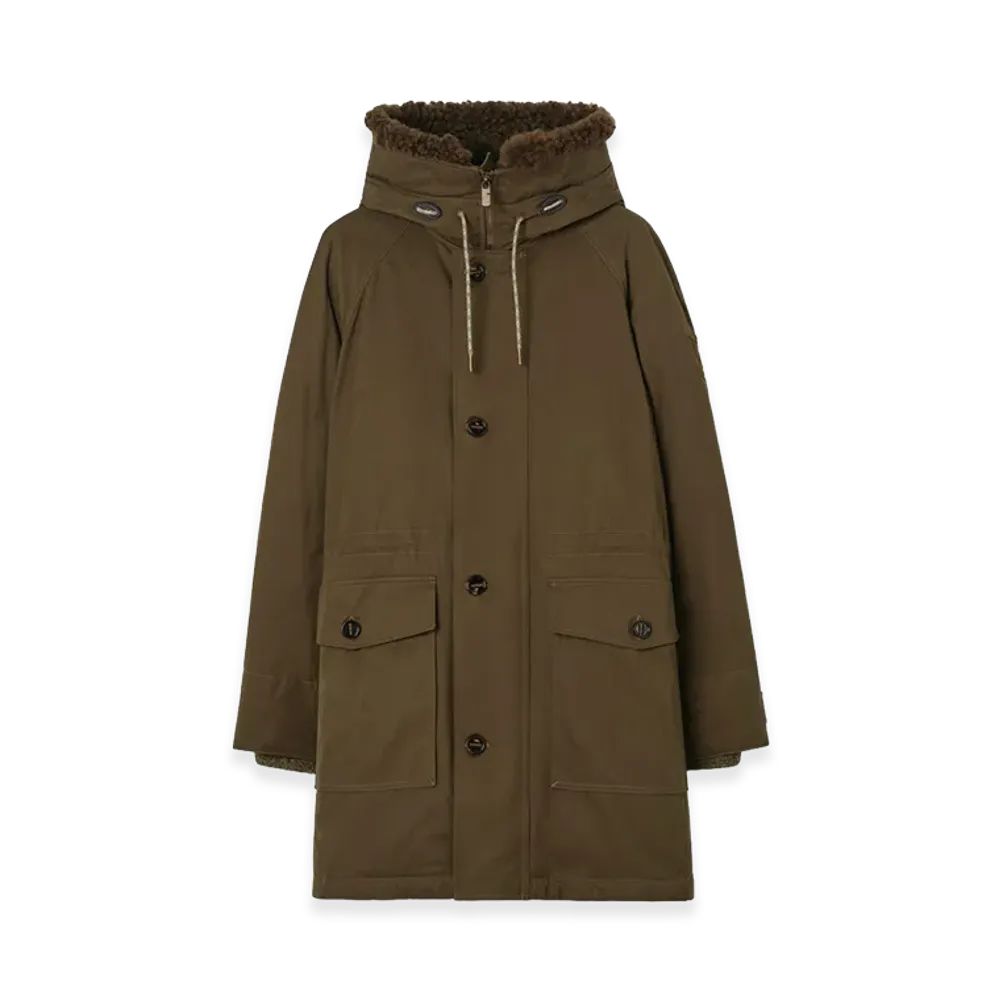 Burberry Shearling Trim Gabardine Parka "Juniper Green"