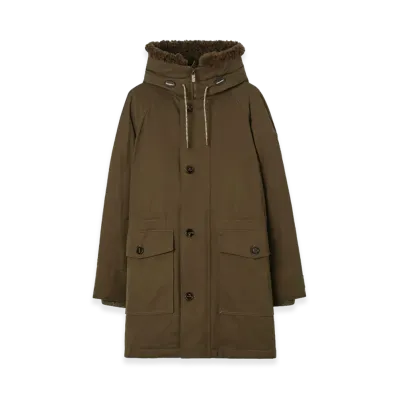 Burberry Shearling Trim Gabardine Parka "Juniper Green"