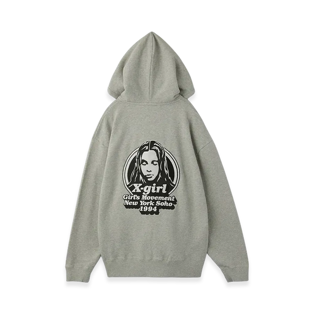 X-Girl Message And Face Zip Up Sweat Hoodie "Ash"