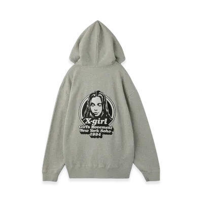 X-Girl Message And Face Zip Up Sweat Hoodie "Ash"