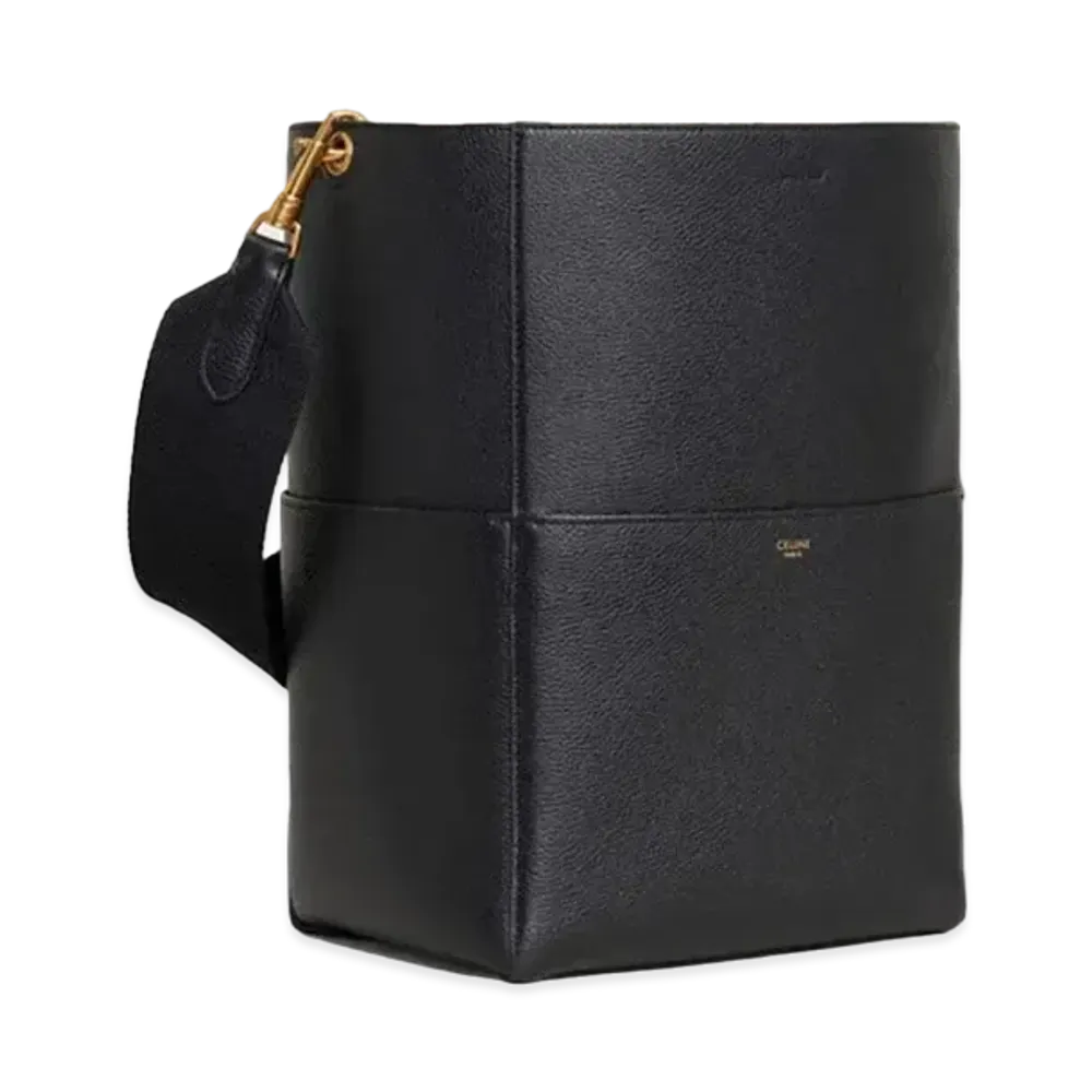 CELINE Sangle Bucket Bag in Soft Grained Calfskin "Black"