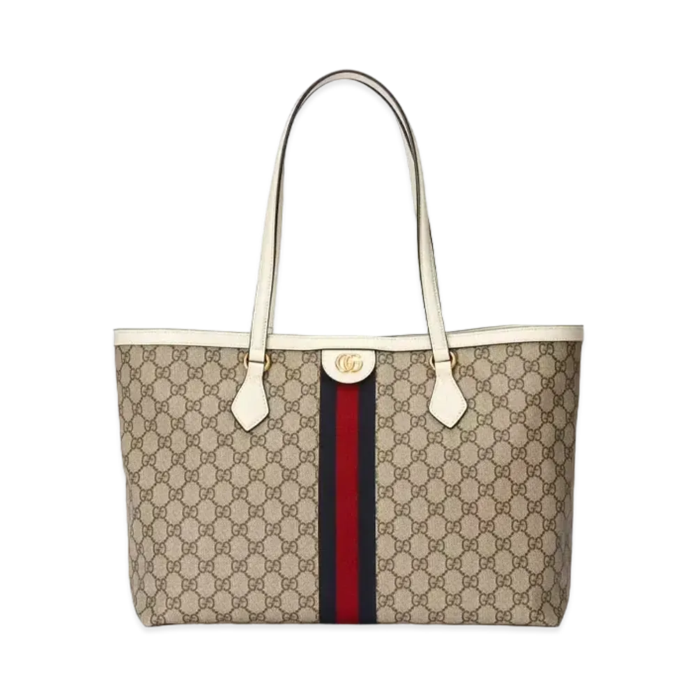 GUCCI Ophidia Medium Tote Bag with Web Stripe "Beige/Ebony"