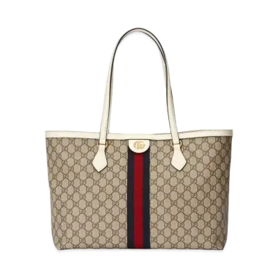 GUCCI Ophidia Medium Tote Bag with Web Stripe "Beige/Ebony"