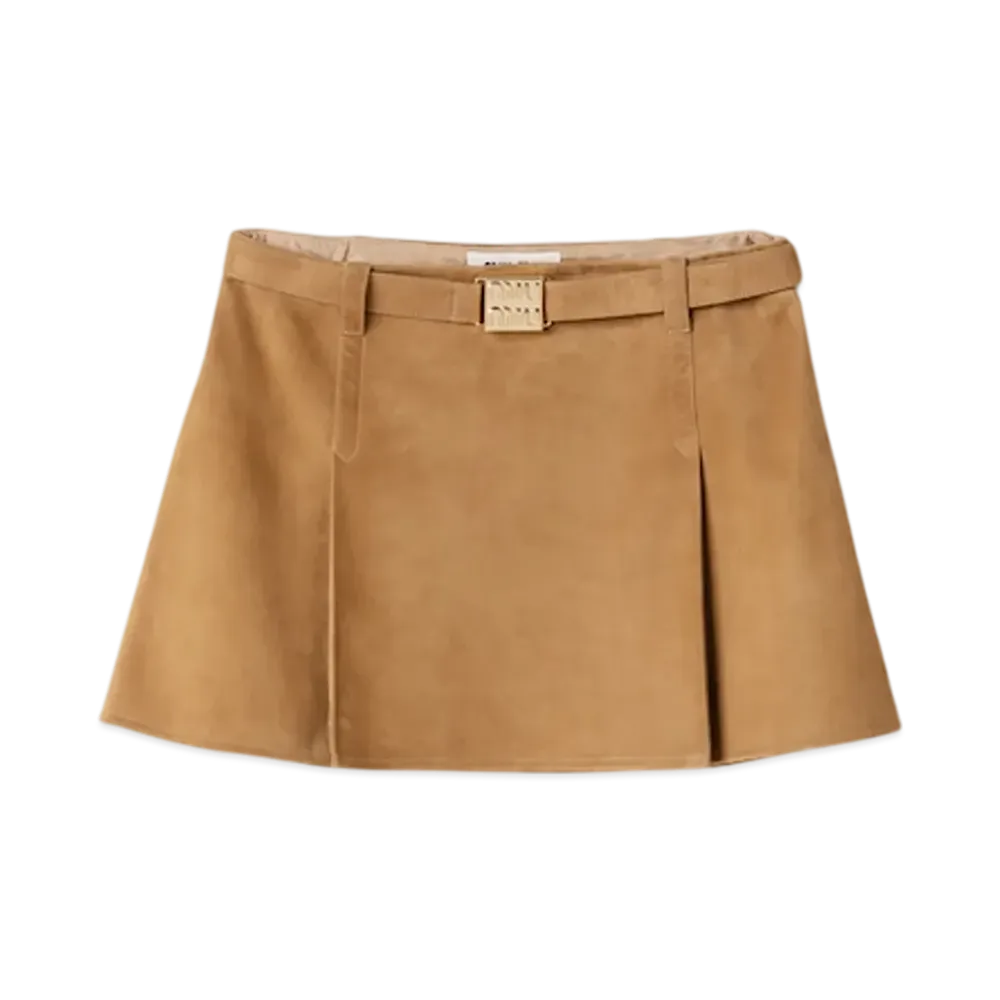 MIU MIU Women's Suede Skirt "Maple Brown"