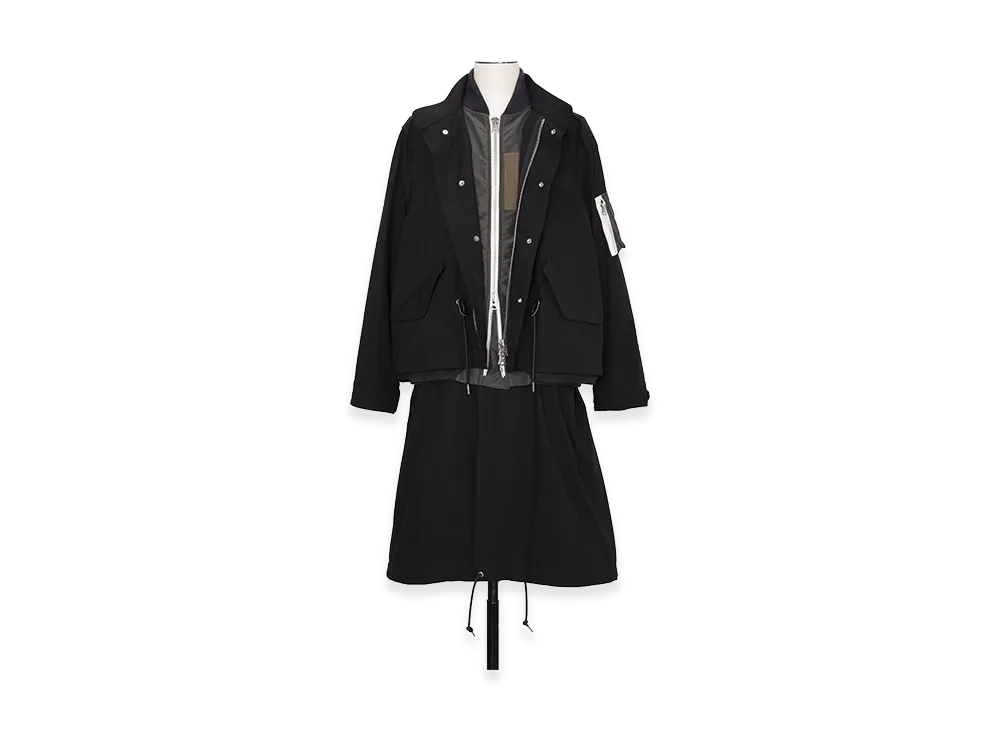 sacai Nylon Twill x Rip Stop Coat "Black/Dark Khaki"