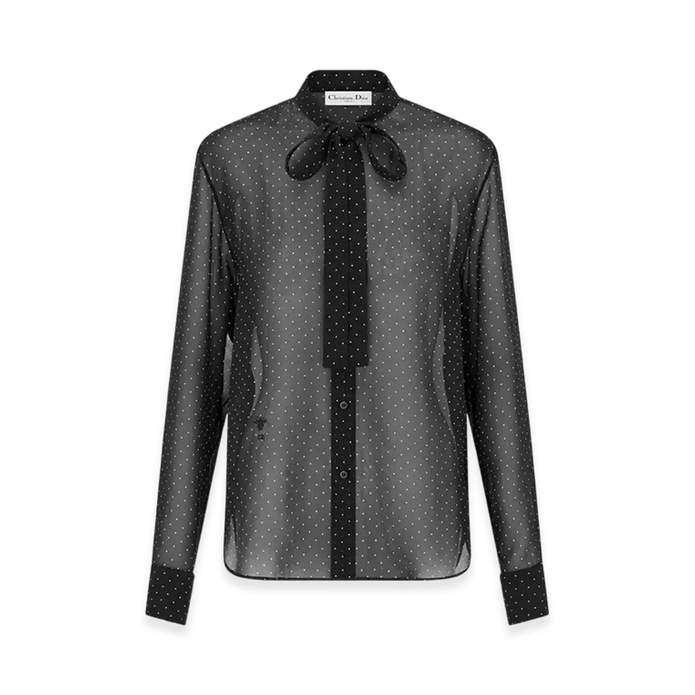 Dior Women's Silk Georgette with Polka Dots Ascot Blouse "Black"