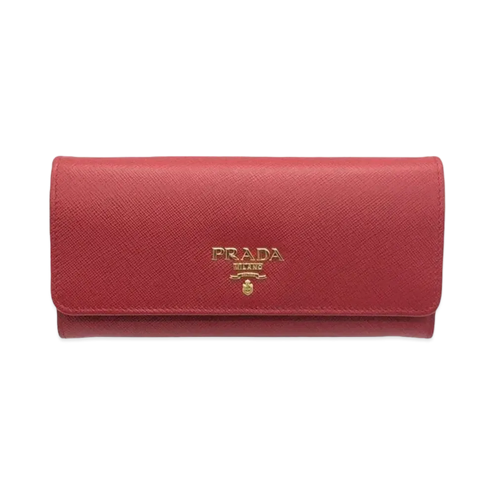 PRADA Saffiano Leather Flap Long Wallet "Red"