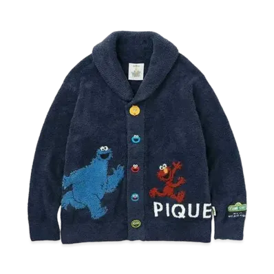 GELATO PIQUE x Sesame Street Unisex Jacquard Shawl Cardigan "Navy"