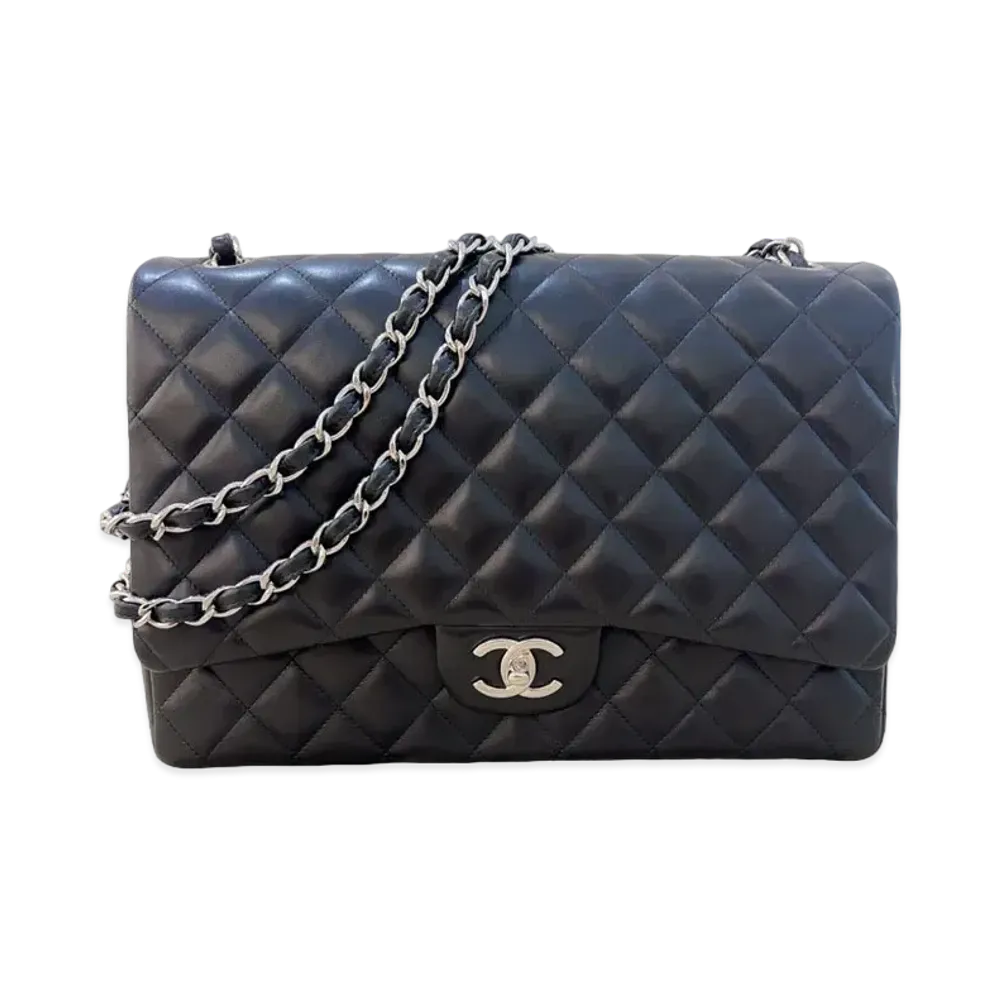 CHANEL Deca Matelasse Double Flap Lambskin "Black/Silver"