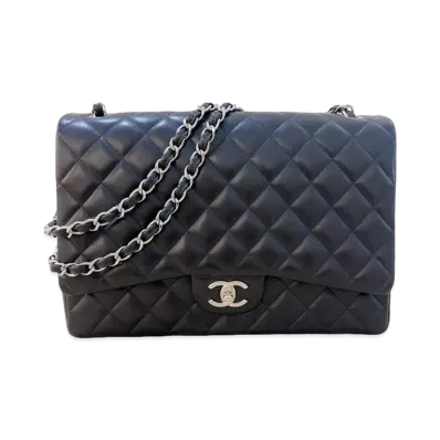 CHANEL Deca Matelasse Double Flap Lambskin "Black/Silver"