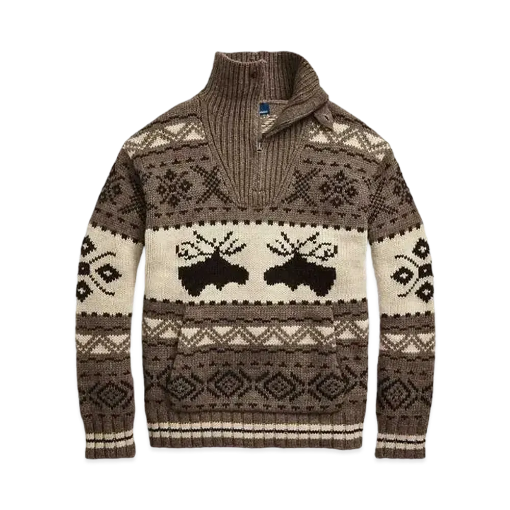 Polo Ralph Lauren Mousse Intarsia Quarter-Zip Sweater "Brown"