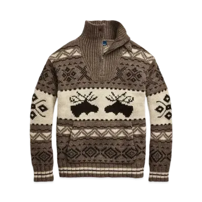 Polo Ralph Lauren Mousse Intarsia Quarter-Zip Sweater "Brown"