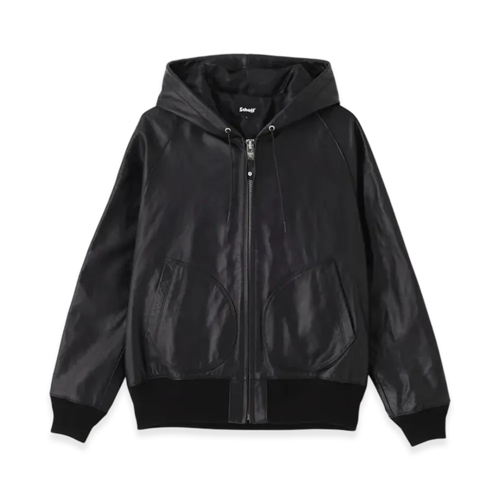 Schott Leather Hooed Jacket "Black"