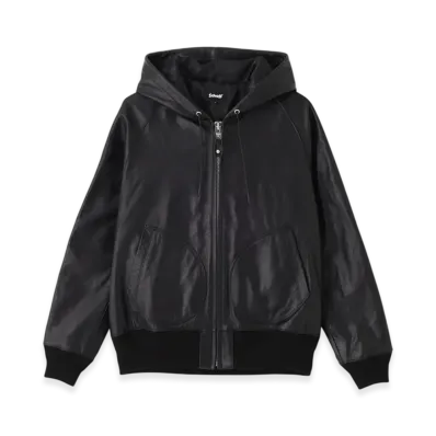 Schott Leather Hooed Jacket "Black"