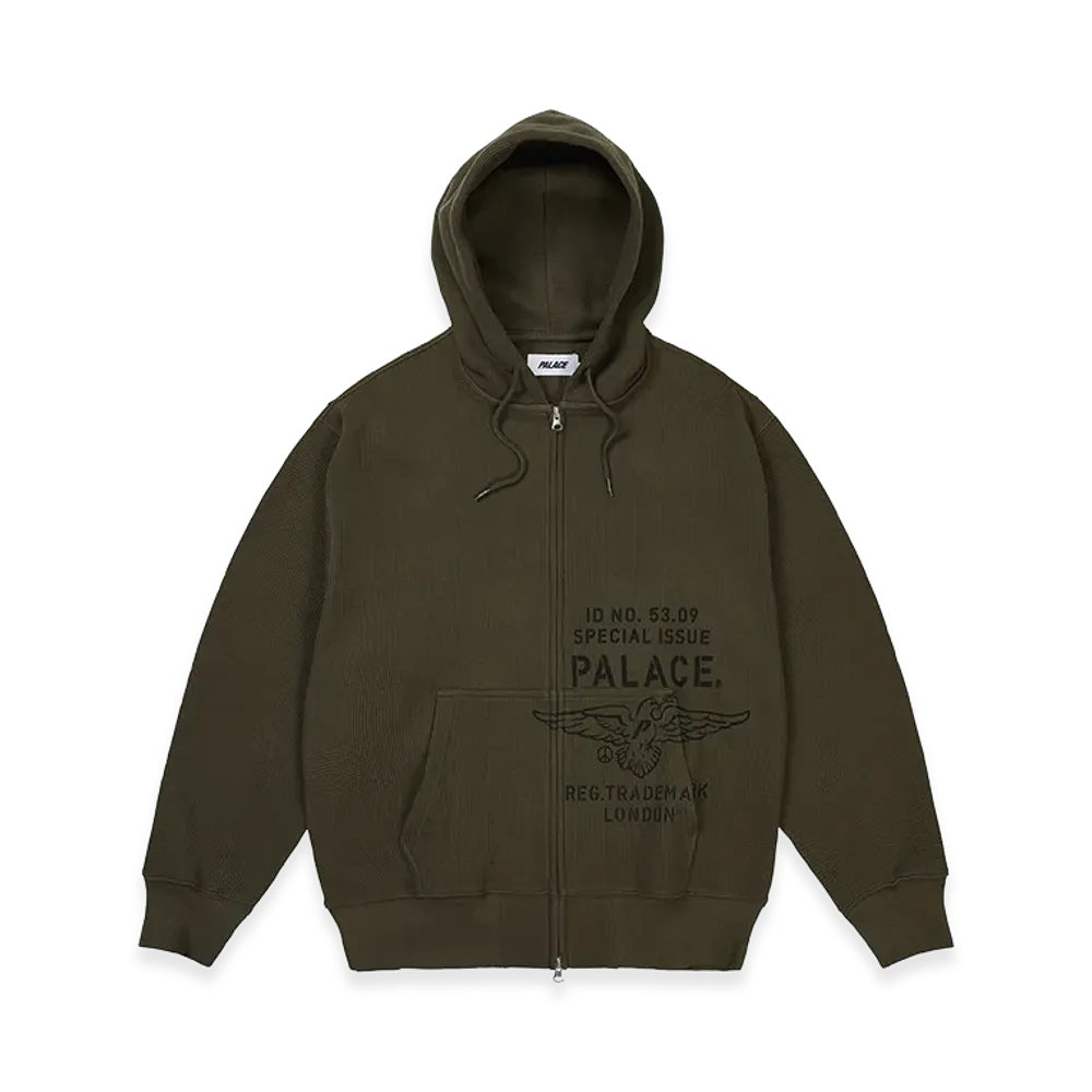 PALACE Dove Stamp Waffle Zip Hood "Army Olive"
