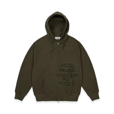PALACE Dove Stamp Waffle Zip Hood "Army Olive"
