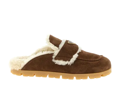 PRADA Women's Triangle Logo Sabots "Brown"